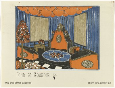Gazette du Bon Ton, 1920 - No. 10, Pl. XLV: Fond de Boudoir (cím a tárgyon) alkotó: Bagge and Huguet