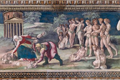 Deucalion és Pyrrha hajítókövek alkotó: Baldassarre Peruzzi