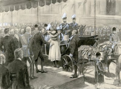 VII. Edward király és Alexandra királynő - London Megyei Tanács standja a Trafalgar téren, 1902. október 24. (akvarell, papír) alkotó: Balliol (after) Salmon