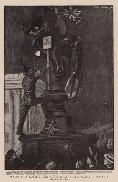 A Mafekingi segély, néhány túl lelkes tüntető a Piccadillyn (litho) alkotó: Balliol (after) Salmon