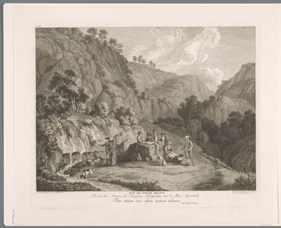 A forrás megtekintése Monti Lucretilinél Vüe ​​​​de fonte bello (cím a tárgyon) Suite de VI vues des Environs de Rome (...) (sorozat címe) alkotó: Balthasar Anton Dunker