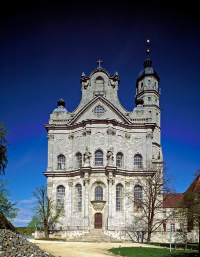 Kilátás a kolostor homlokzatára, Johann Balthasar Neumann (1687-1753) építész, Neresheim, Németország alkotó: Balthasar Neumann