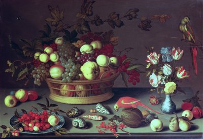 Egy kosár szőlő és más gyümölcs (olaj a panelen) alkotó: Balthasar van der Ast