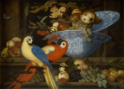 Gyümölcscsendélet két papagájjal alkotó: Balthasar van der Ast