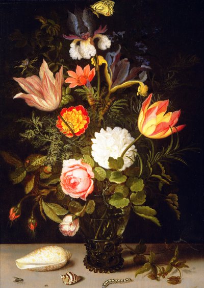 Virágcsendélet egy Roemerben, két kagylóval alkotó: Balthasar van der Ast