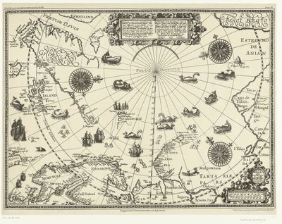 Az Északi-sarkkör körüli országok térképe a hollandok három utazásával 1598-ban alkotó: Baptista van (after) Doetechum