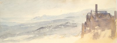 Táj: házak sziklán (akvarell és grafit szőtt papíron) alkotó: Barbara Leigh Smith Bodichon