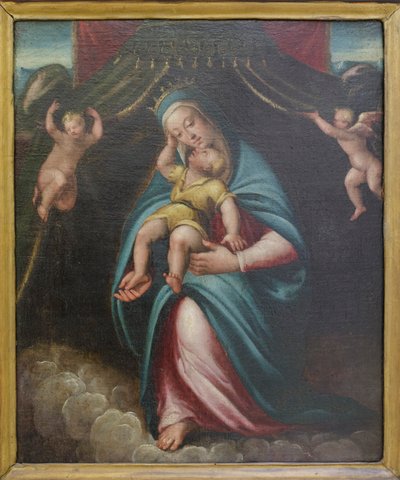 Madonna és gyermeke két angyal által tartott baldachin alatt (festmény) alkotó: Barbara Longhi