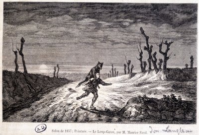 Vérfarkas (vérfarkas) megtámad egy embert - ap. Maurice Sand festménye, amely az 1857-es Szalonban volt kiállítva. alkotó: Baron Dudevant Jean Francois Maurice (after) Sand