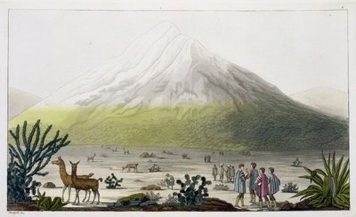 Mount Chimborazo, Ecuador, a „Le Costume Ancien et Moderne” II. kötet 3. táblájából, Jules Ferrario, metszett Paolo Fumagalli, kiadva az 1820-as és 30-as évek körül alkotó: Baron Friedrich Alexander von Humboldt