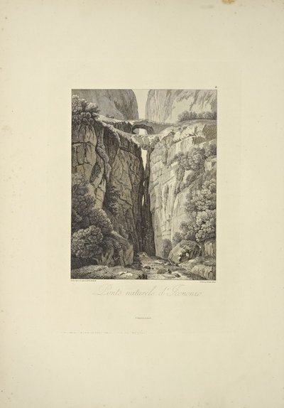 Icononzo természetes hídjai, Alexander von Humboldt és Aime Bonpland "Kordillerák és Amerika őslakosainak emlékművei" című illusztrációja, 1813 alkotó: Baron Friedrich Alexander von Humboldt