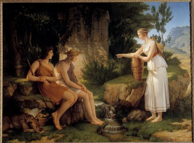 Pásztorok Amyntas sírjánál Salomon Gessner „Idillák” illusztrációja - Pierre Narcisse (Pierre-Narcisse) Guerin festménye (1774-1833) 1805 V 1,31x1,76 m alkotó: Baron Pierre-Narcisse Guerin