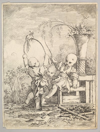 Papagájjal játszó kínai gyerekek, 1760-70. alkotó: Baron de Thiers Louis Antoine Crozat