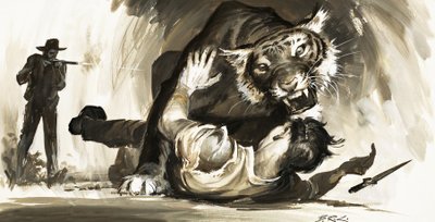 Tigris megtámad egy vadászt alkotó: Barrie Linklater