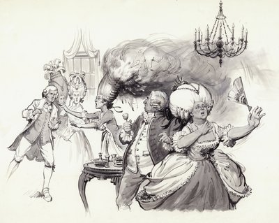 Parókák lángolnak (gouache, papír) alkotó: Barrie Linklater