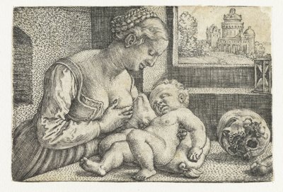 Mária gyermekével a mellén és a koponyáján alkotó: Barthel Beham