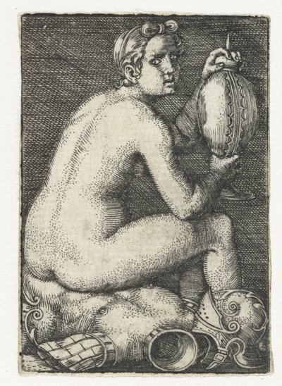 Meztelen nő ül a páncélon alkotó: Barthel Beham