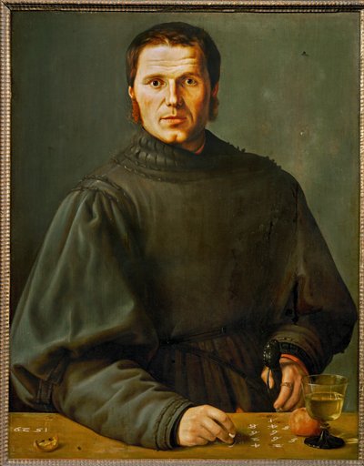 Portré egy játékvezetőről, aki a játék során pontokat jegyez (hársfára festett kép) alkotó: Barthel Beham