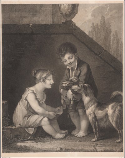 Két gyerek kutyával Ó, les jolis petits chiens alkotó: Barthélémy Joseph Fulcran Roger