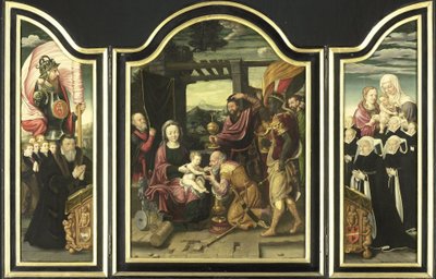 Triptichon a mágusok imádásával alkotó: Bartholomäus Bruyn (I) (manner of)