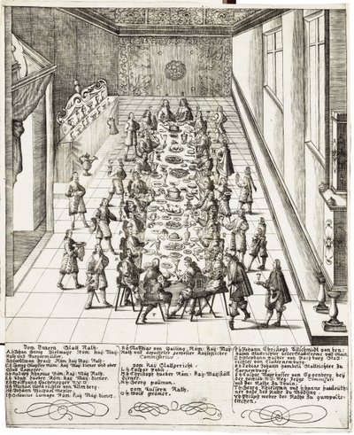 Ünnepi étkezés IV. Ferdinánd (1633-1654) római király, magyar király és cseh király hűségeskütétele alkalmából Bécsben 1651. szeptember 5-én. alkotó: Bartholomäus Kilian