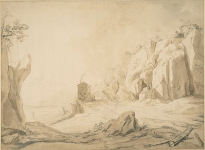 Táj útjával a Bracciano melletti sziklák alatt alkotó: Bartholomeus Breenbergh