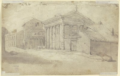 Utca ión rendű antik templommal, amely ma hozzáépített oszlopsorral ellátott keresztény templom alkotó: Bartholomeus Breenbergh