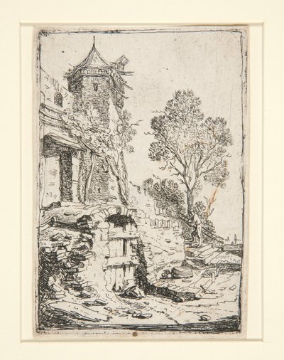 A ház a hatszögletű torony közelében alkotó: Bartholomeus Breenbergh