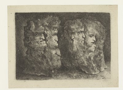 Különböző férfiak, állatok és mascaronok fejei alkotó: Bartholomeus Breenbergh