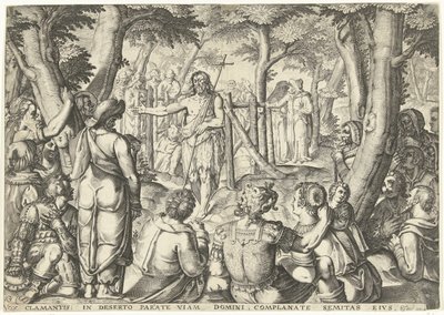 Keresztelő János prédikál egy embercsoportnak alkotó: Bartholomeus Willemsz. Dolendo