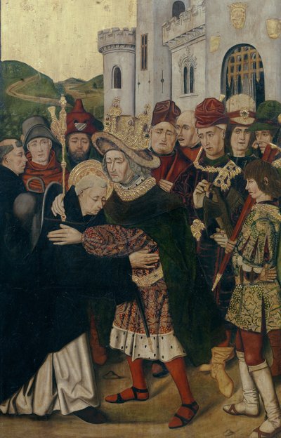 I. Ferdinánd kasztíliai király üdvözölte Siloszi Szent Domonkost, 1478-1480 alkotó: Bartolomé Bermejo