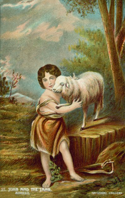 Keresztelő Szent János és a Bárány (színes litográfia) alkotó: Bartolome Esteban (after) Murillo