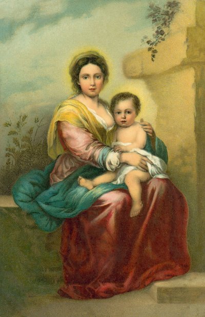 A Szűzanya és gyermeke (kromolit) alkotó: Bartolome Esteban (after) Murillo