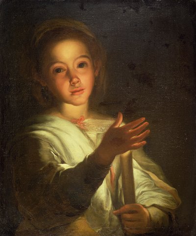 Egy fiatal lány, aki gyertyát árnyékol (olaj, vászon) alkotó: Bartolome Esteban (follower of) Murillo