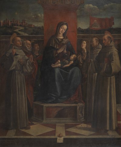 Szűz és Hat szenttel trónoló gyermek, 1500 körül (olaj, vászon) alkotó: Bartolomeo (attr. to) Montagna