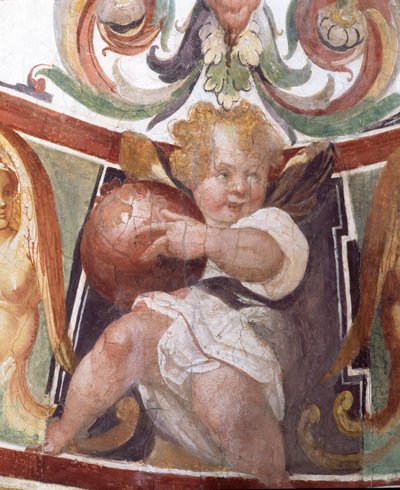 Francesco deMedici 1541-87-es stúdiólói tanulmánya egy földgömböt tartó puttót ábrázoló dekoráció részlete, 1564-75 freskó alkotó: Bartolomeo Ammannati