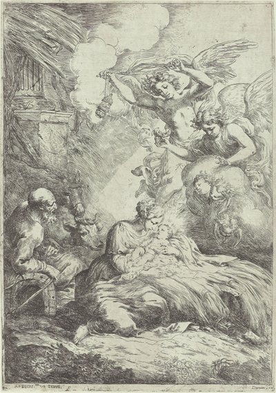 Születés angyalokkal alkotó: Bartolomeo Biscaino