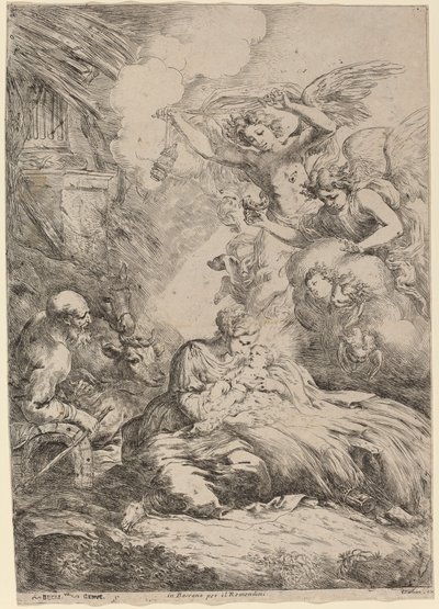 Az angyalok által imádott Szent Család (The Large Betlehem) alkotó: Bartolomeo Biscaino