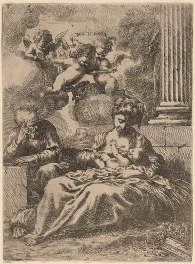 A Szent Család egy oszlop mellett alkotó: Bartolomeo Biscaino
