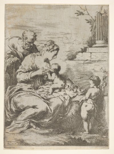A Szent Család a csecsemő Keresztelő Szent Jánossal jobbra, 1650-57. alkotó: Bartolomeo Biscaino