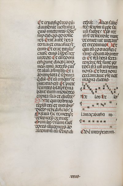 Missale: Fol. 128v: Hely Hely Lama stb. zenét tartalmaz a St. Mattion Passion, 1469-ben. alkotó: Bartolomeo Caporali