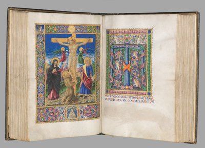 Missale: Fol. 185v: Keresztre feszítés szegéllyel teljes oldal, 1469. alkotó: Bartolomeo Caporali