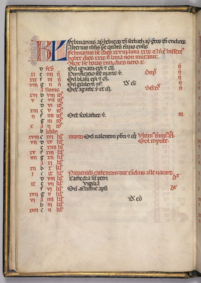 Missale: Fol. 3v: februári naptároldal, 1469. alkotó: Bartolomeo Caporali