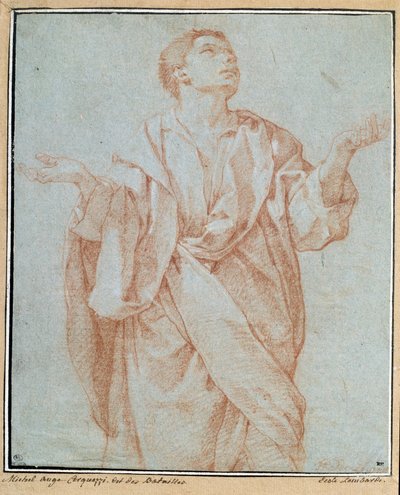 Férfi köpönyeg, karok nyitva, szemek az ég felé emelve, fej billentve Bartolomeo Cesi (1556-1620) a la sanguine rajza Dim. 0,28 x 0,23 m Párizs. Louvre múzeum alkotó: Bartolomeo Cesi