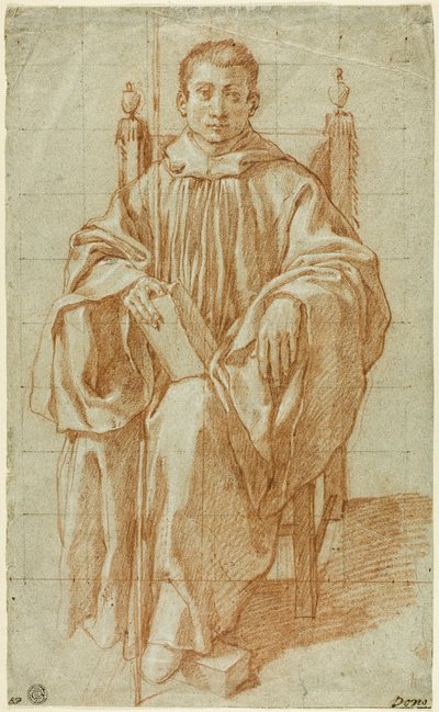 Szerzetesi ruhát viselő ülő ifjú: Szent Benedek tanulmánya alkotó: Bartolomeo Cesi