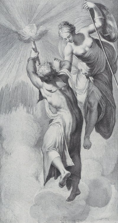 Minerva segíti Prometheust, amikor megpróbálja átlépni az eget, 1756. Alkotók: Bartolomeo Crivellari, Gabriel Söderling. alkotó: Bartolomeo Crivellari, Gabriel Söderling