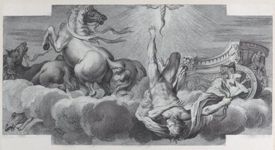 34. tábla: Auriga, a szekér, középen leesik a szekérről, három lóval az l...-nél, 1756. Alkotók: Bartolomeo Crivellari, Gabriel Söderling. alkotó: Bartolomeo Crivellari, Gabriel Söderling