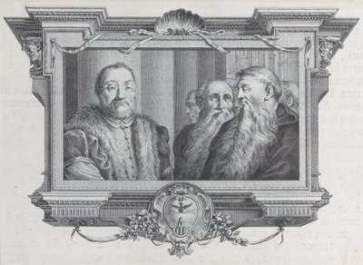 Három szakállas férfi, egy prémes, 1756. Alkotók: Bartolomeo Crivellari, Gabriel Söderling. alkotó: Bartolomeo Crivellari, Gabriel Söderling