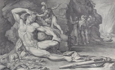 6. tábla: Ulysses égő karót üt Polyphemus szemébe, 1756 alkotó: Bartolomeo Crivellari