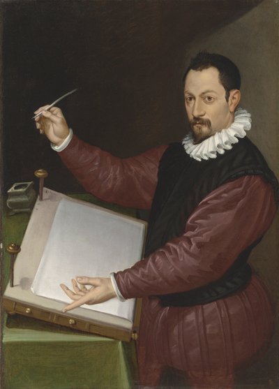 Írnok portréja piros duplaban és fehér fodroban (olaj, vászon) alkotó: Bartolomeo Passarotti